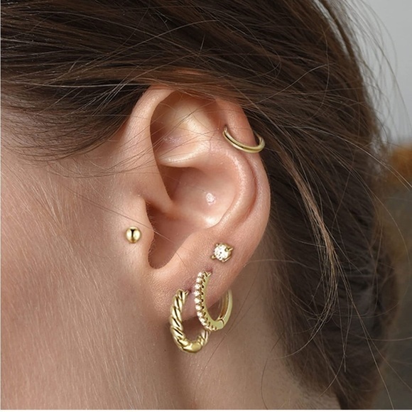 Gold 14k Gold Plated Hoop Stud 5 Pair Earring Set - Picture 2 of 3